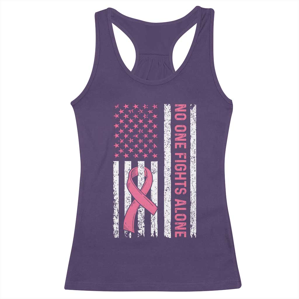 Nobody Fights Alone Pink Ribbon Flag Racerback Tank Top Breast Cancer Awareness Support - Wonder Print Shop
