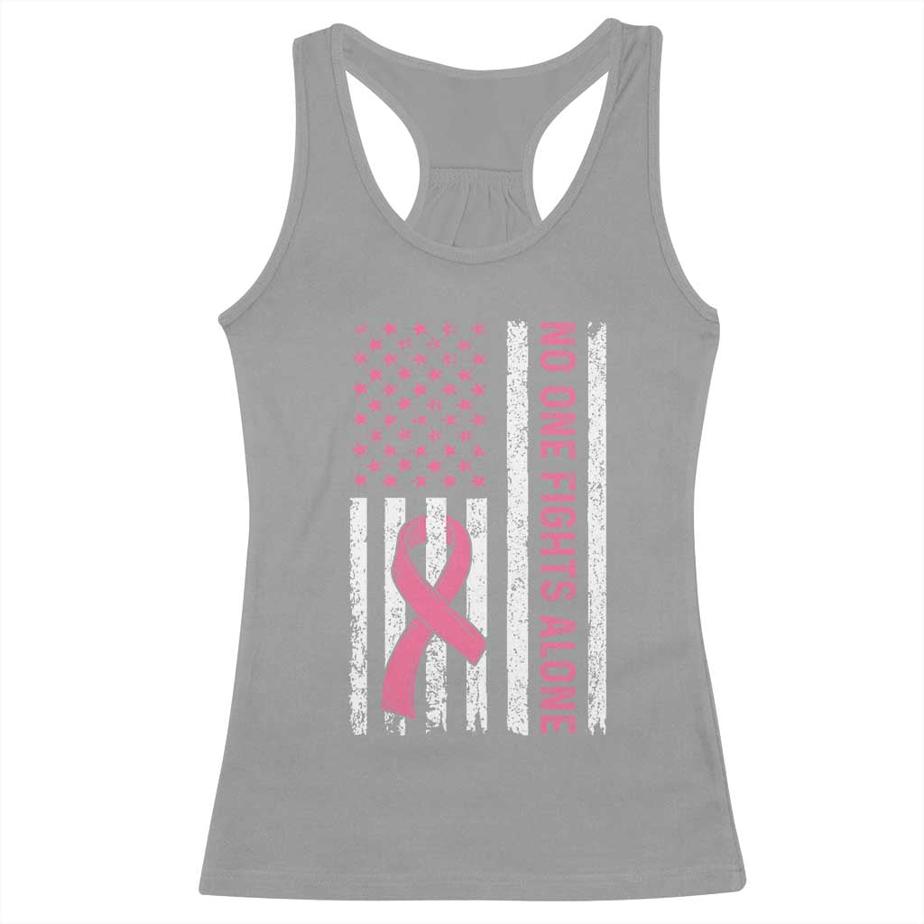 Nobody Fights Alone Pink Ribbon Flag Racerback Tank Top Breast Cancer Awareness Support - Wonder Print Shop