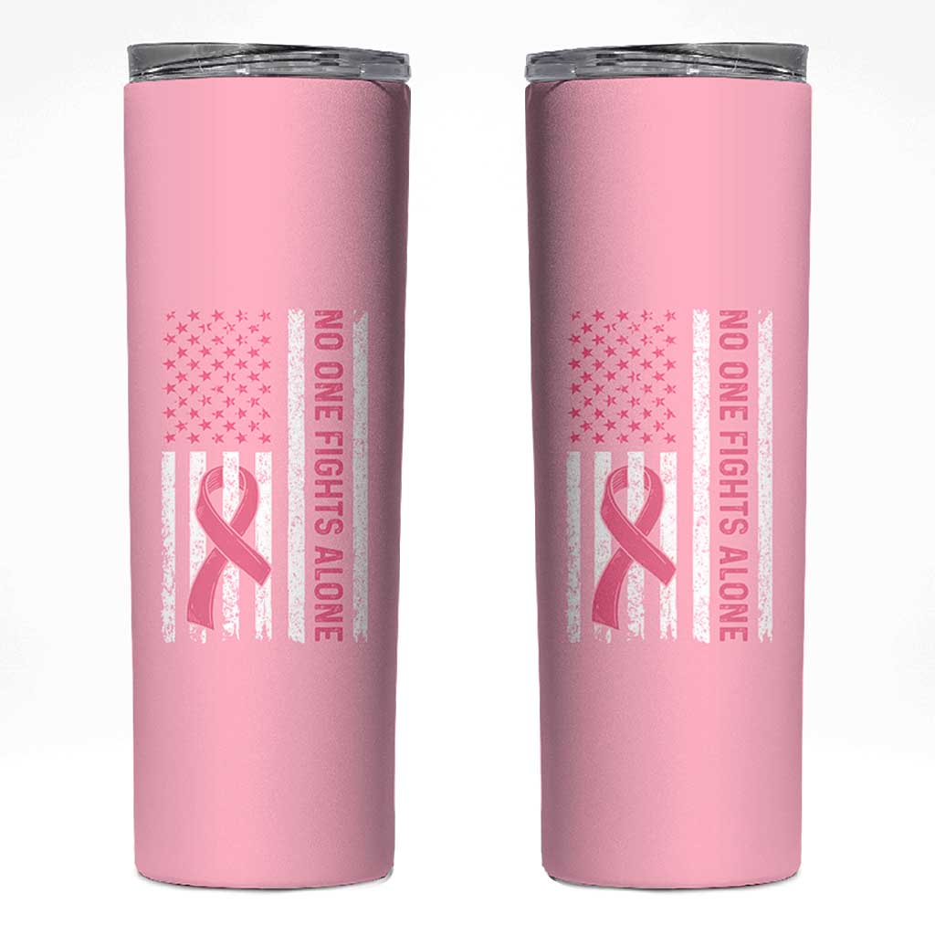 Nobody Fights Alone Pink Ribbon Flag Skinny Tumbler Breast Cancer Awareness Support - Wonder Print Shop