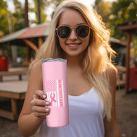 Nobody Fights Alone Pink Ribbon Flag Skinny Tumbler Breast Cancer Awareness Support - Wonder Print Shop