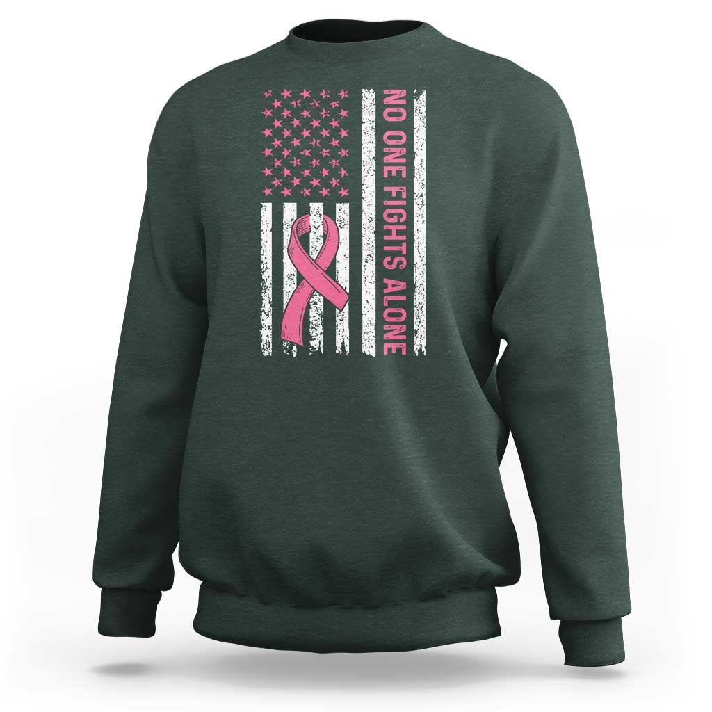 Nobody Fights Alone Pink Ribbon Flag Sweatshirt Breast Cancer Awareness Support - Wonder Print Shop