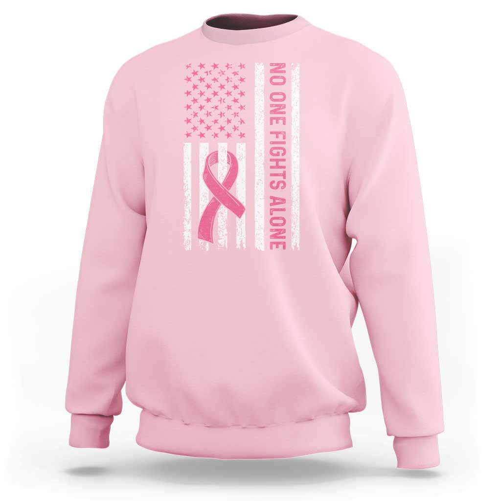 Nobody Fights Alone Pink Ribbon Flag Sweatshirt Breast Cancer Awareness Support - Wonder Print Shop