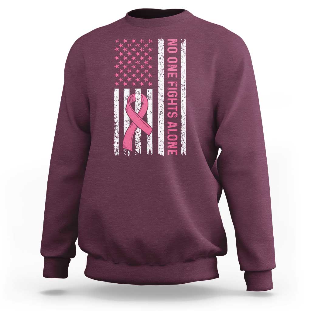 Nobody Fights Alone Pink Ribbon Flag Sweatshirt Breast Cancer Awareness Support - Wonder Print Shop