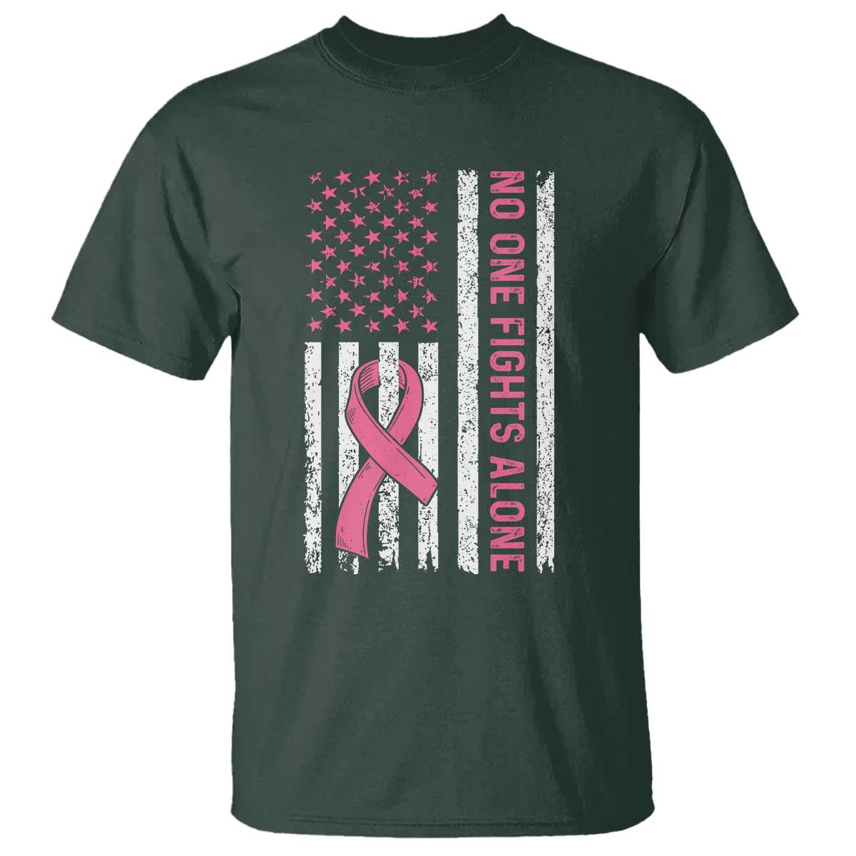 Nobody Fights Alone Pink Ribbon Flag T Shirt Breast Cancer Awareness Support - Wonder Print Shop