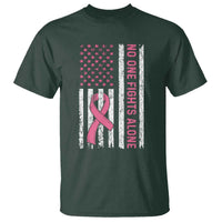 Nobody Fights Alone Pink Ribbon Flag T Shirt Breast Cancer Awareness Support - Wonder Print Shop