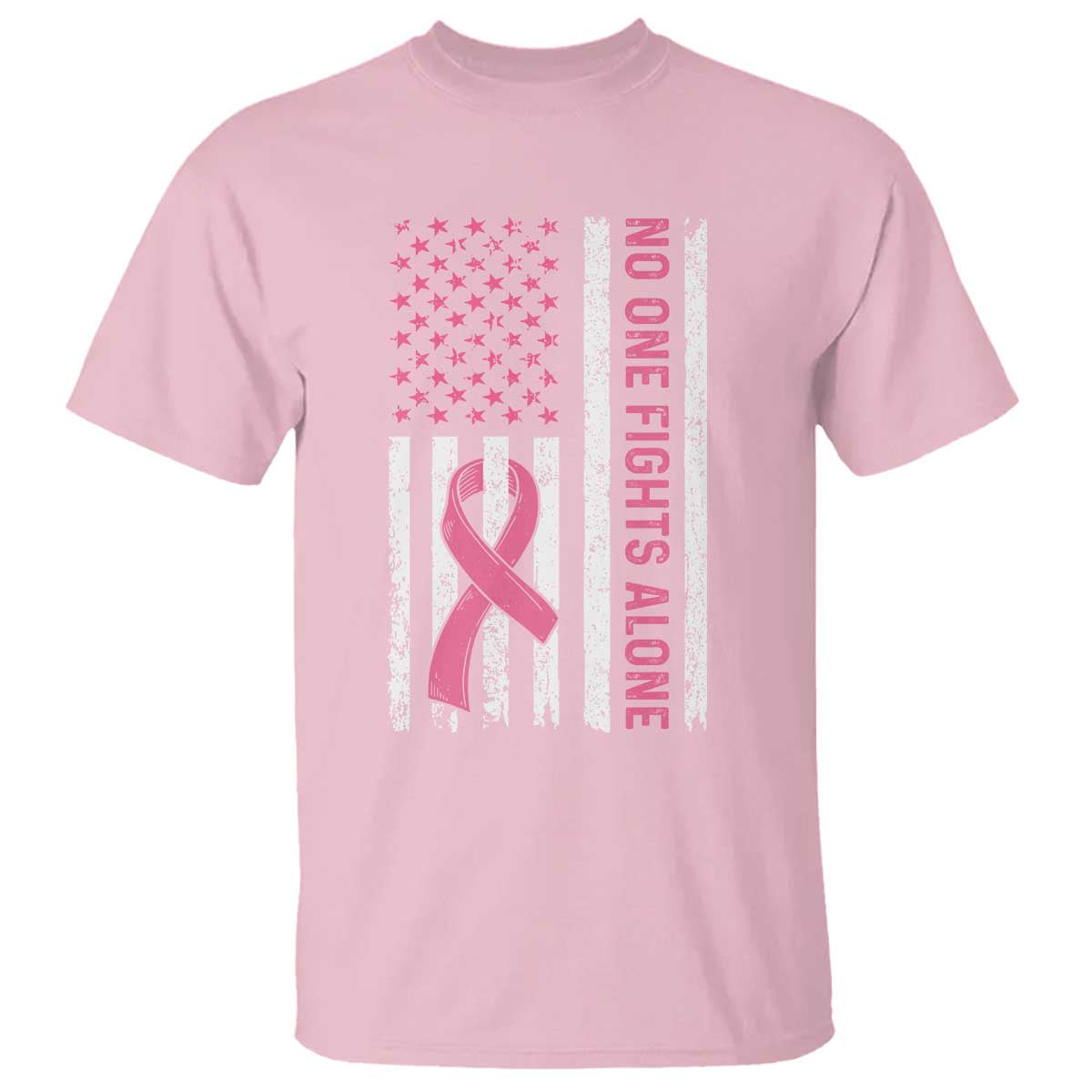 Nobody Fights Alone Pink Ribbon Flag T Shirt Breast Cancer Awareness Support - Wonder Print Shop