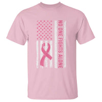 Nobody Fights Alone Pink Ribbon Flag T Shirt Breast Cancer Awareness Support - Wonder Print Shop