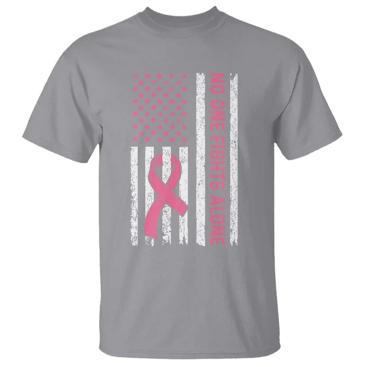 Nobody Fights Alone Pink Ribbon Flag T Shirt Breast Cancer Awareness Support - Wonder Print Shop