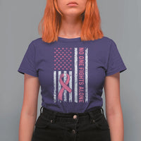 Nobody Fights Alone Pink Ribbon Flag T Shirt For Women Breast Cancer Awareness Support - Wonder Print Shop