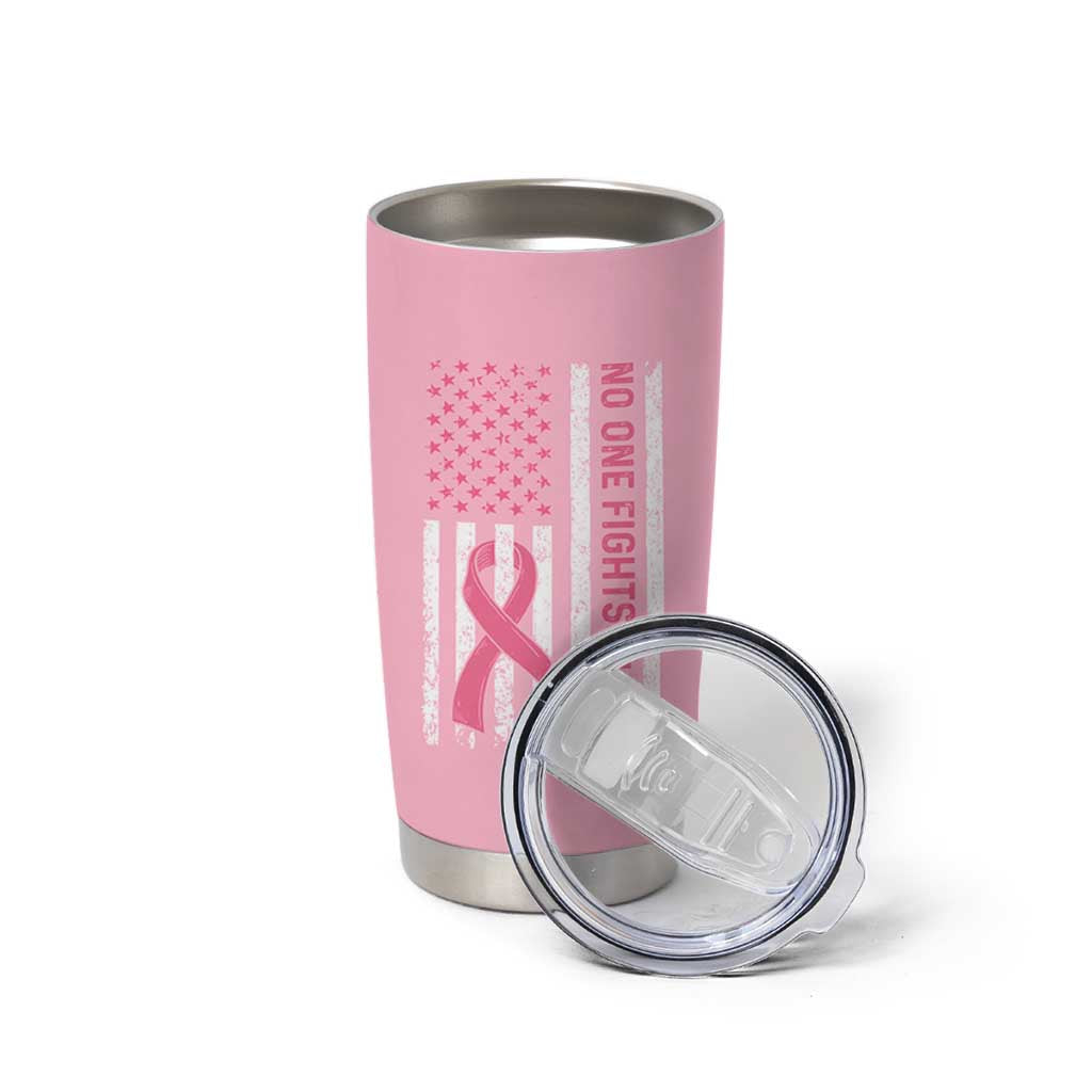 Nobody Fights Alone Pink Ribbon Flag Tumbler Cup Breast Cancer Awareness Support - Wonder Print Shop