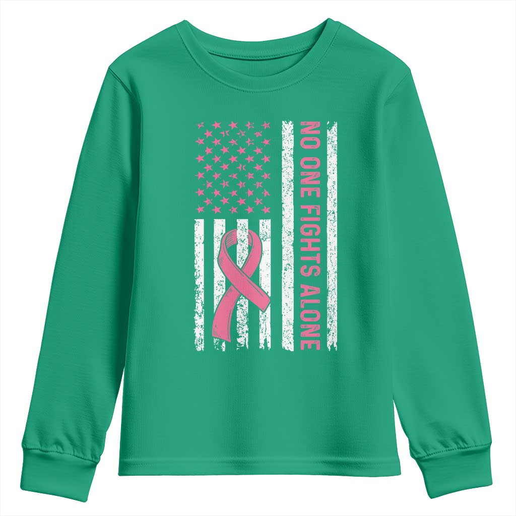 Nobody Fights Alone Pink Ribbon Flag Youth Sweatshirt Breast Cancer Awareness Support - Wonder Print Shop