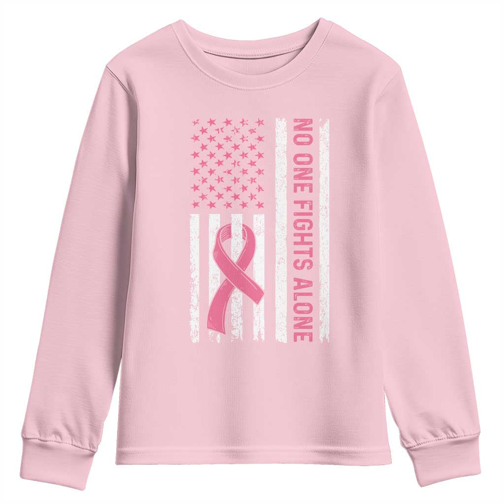 Nobody Fights Alone Pink Ribbon Flag Youth Sweatshirt Breast Cancer Awareness Support - Wonder Print Shop