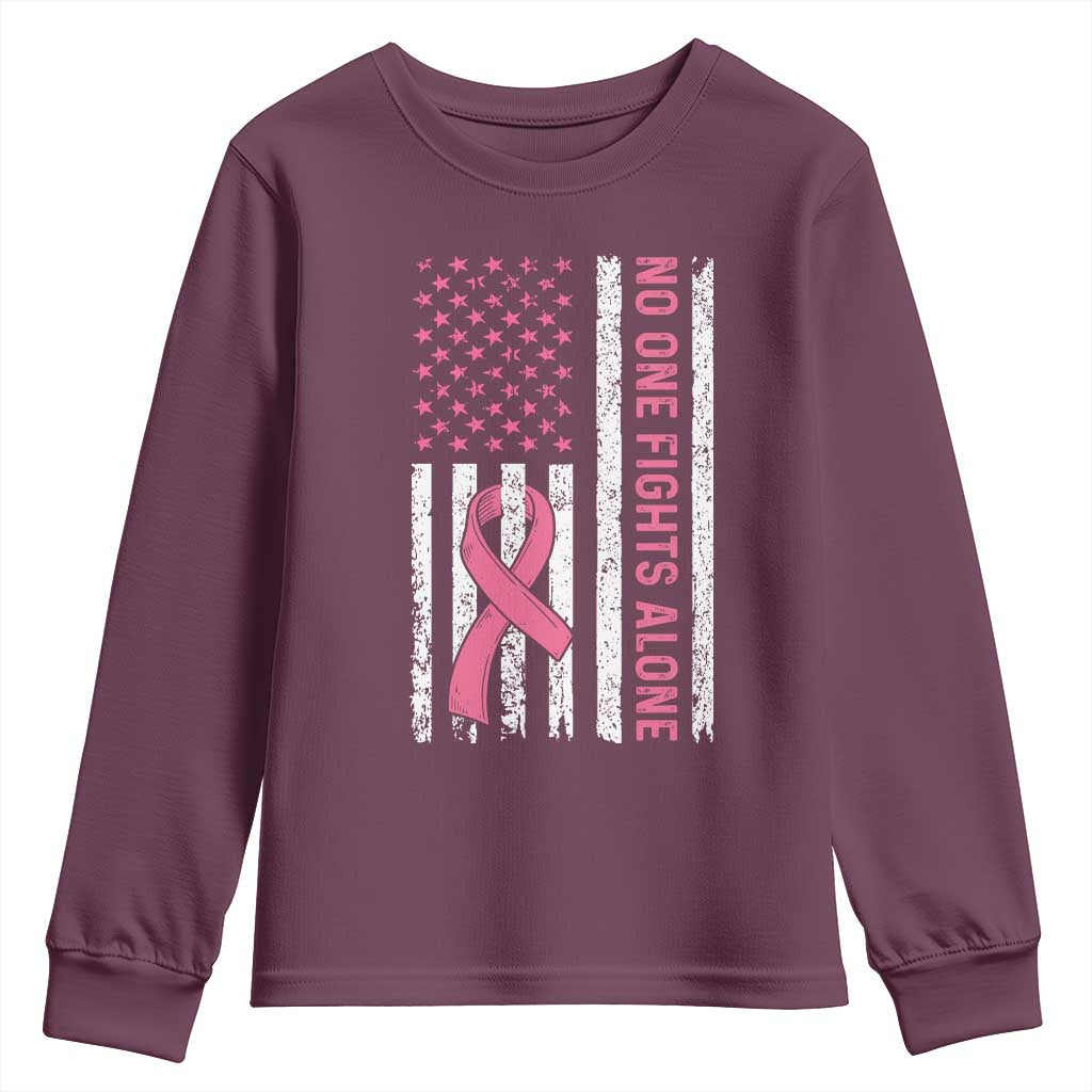 Nobody Fights Alone Pink Ribbon Flag Youth Sweatshirt Breast Cancer Awareness Support - Wonder Print Shop