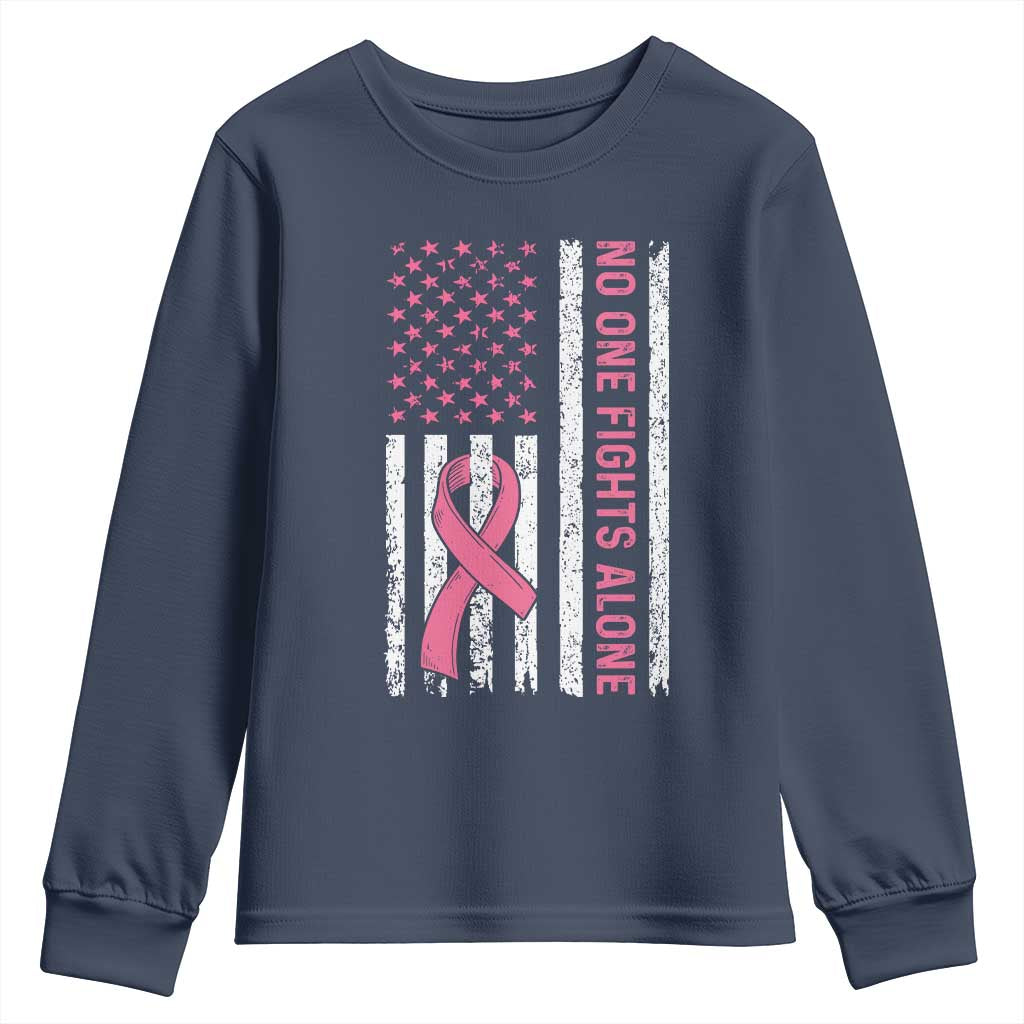 Nobody Fights Alone Pink Ribbon Flag Youth Sweatshirt Breast Cancer Awareness Support - Wonder Print Shop