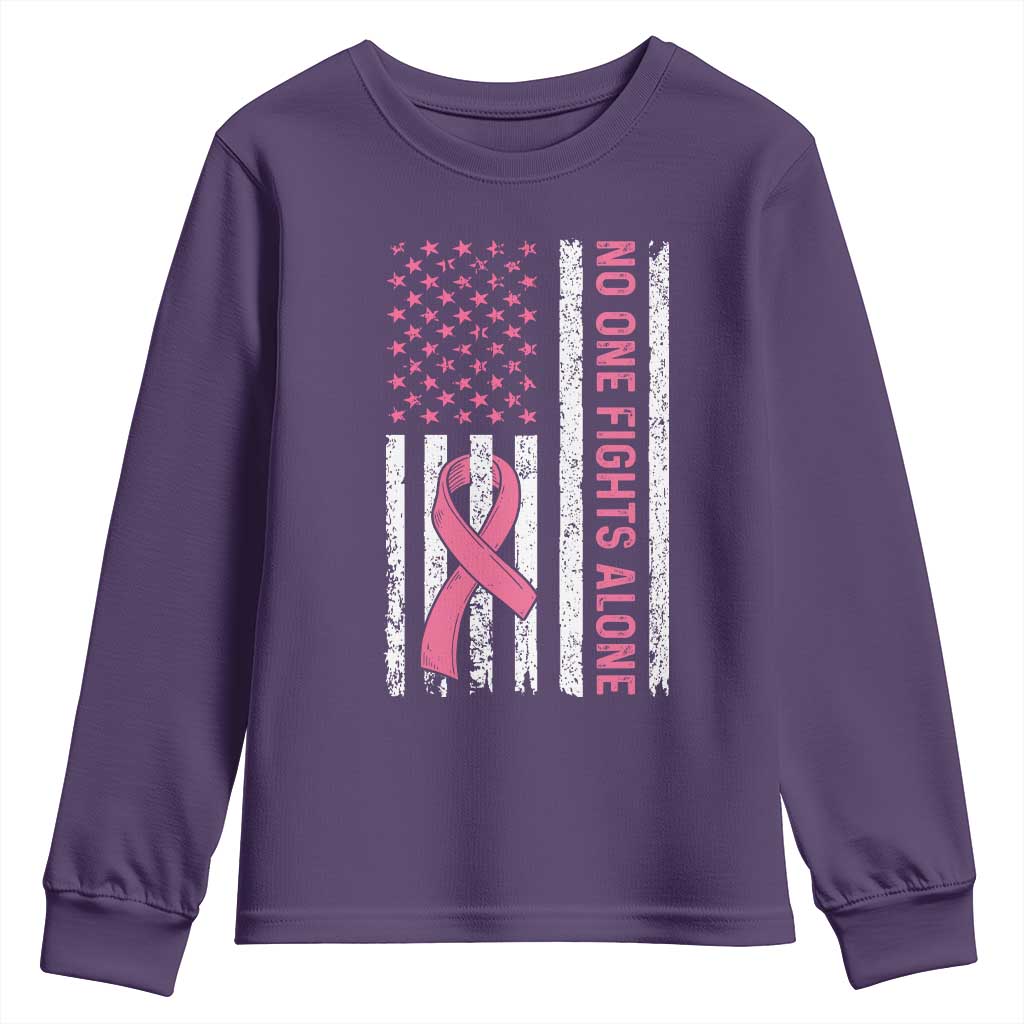 Nobody Fights Alone Pink Ribbon Flag Youth Sweatshirt Breast Cancer Awareness Support - Wonder Print Shop
