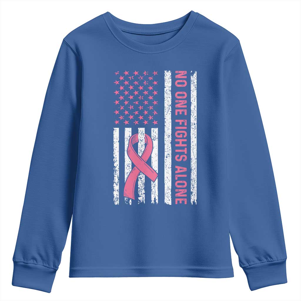 Nobody Fights Alone Pink Ribbon Flag Youth Sweatshirt Breast Cancer Awareness Support - Wonder Print Shop