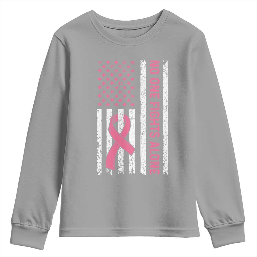 Nobody Fights Alone Pink Ribbon Flag Youth Sweatshirt Breast Cancer Awareness Support - Wonder Print Shop