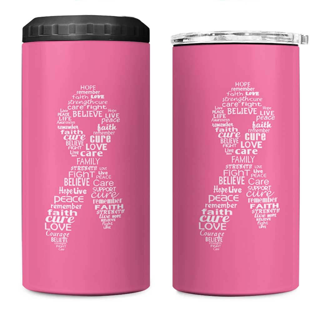 Inspirational Breast Cancer Awareness 4 in 1 Can Cooler Tumbler Pink Ribbon Support - Wonder Print Shop