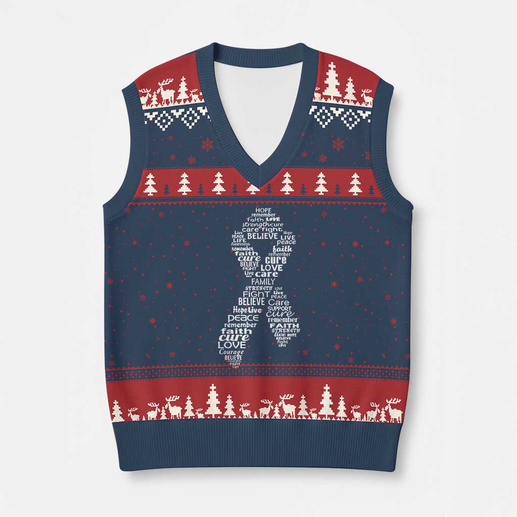Inspirational Breast Cancer Awareness V-Neck Knit Sweater Vest Pink Ribbon Support - Wonder Print Shop