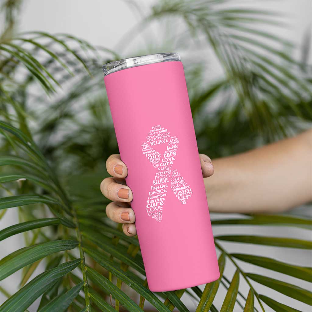 Inspirational Breast Cancer Awareness Skinny Tumbler Pink Ribbon Support - Wonder Print Shop
