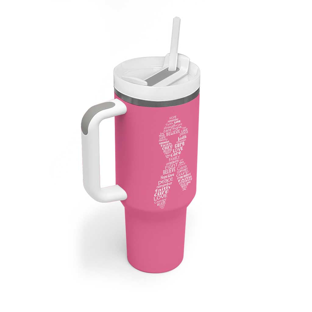 Inspirational Breast Cancer Awareness Tumbler With Handle Pink Ribbon Support - Wonder Print Shop