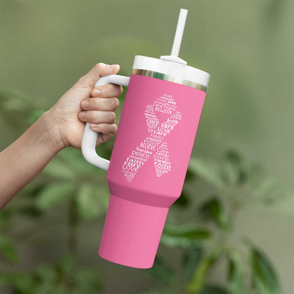 Inspirational Breast Cancer Awareness Tumbler With Handle Pink Ribbon Support - Wonder Print Shop