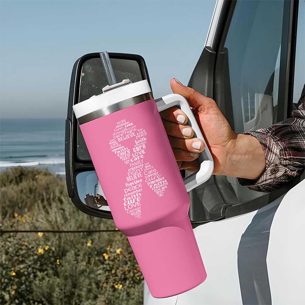 Inspirational Breast Cancer Awareness Tumbler With Handle Pink Ribbon Support - Wonder Print Shop