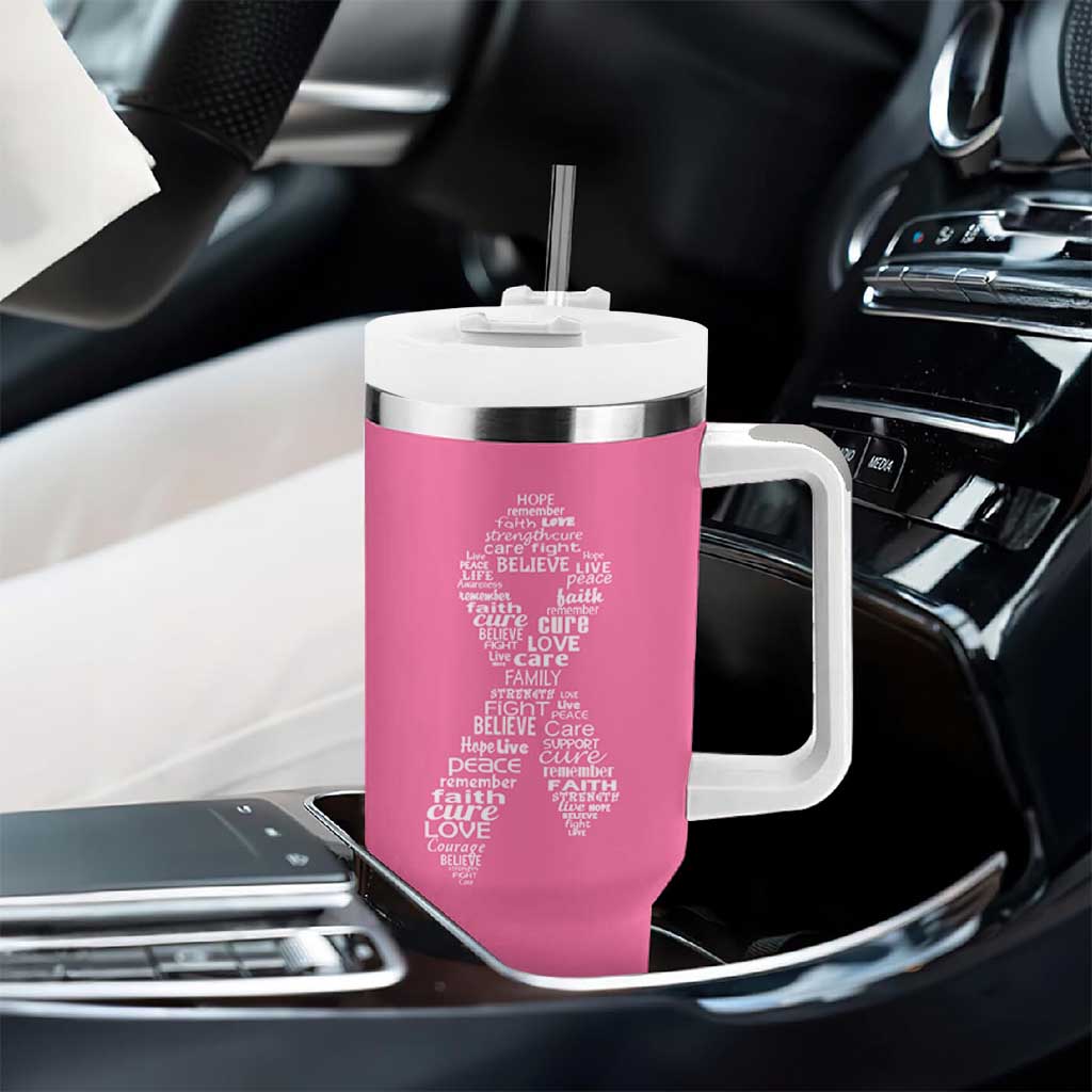 Inspirational Breast Cancer Awareness Tumbler With Handle Pink Ribbon Support - Wonder Print Shop