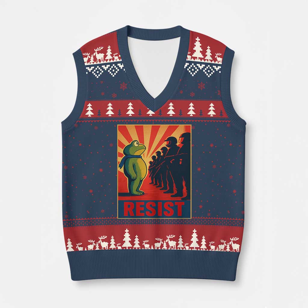 Frog Resist V-Neck Knit Sweater Vest Free Portland Oregon Poster Graphic Freedom Fighters - Wonder Print Shop