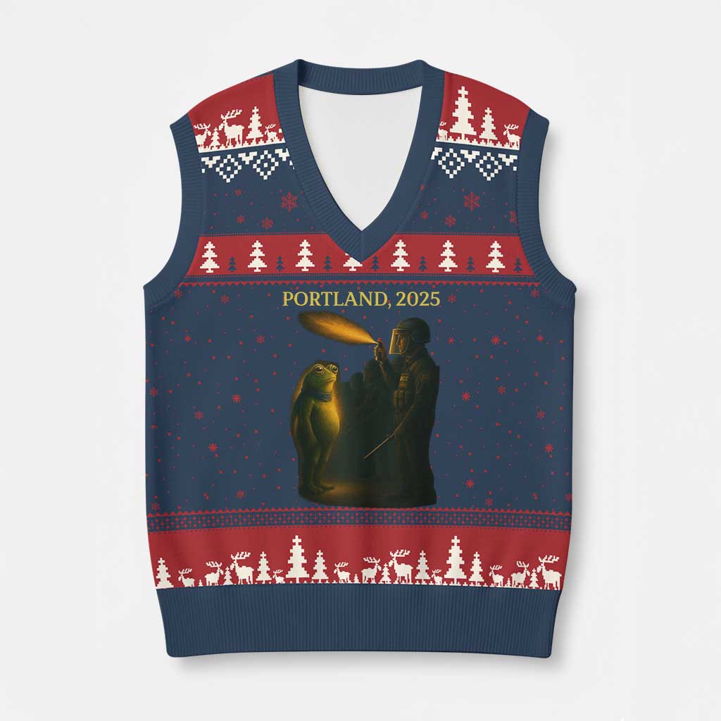 Resist Frog Political Poste V-Neck Knit Sweater Vest Free Portland Vintage Protest Graphic - Wonder Print Shop