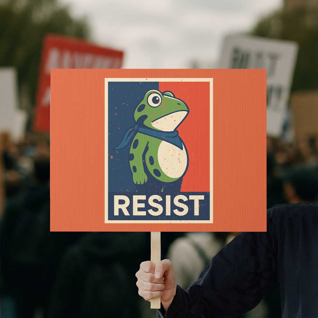 Portland 2025 Protest Protest Sign Frog Resist Against Pepper Spray - Wonder Print Shop