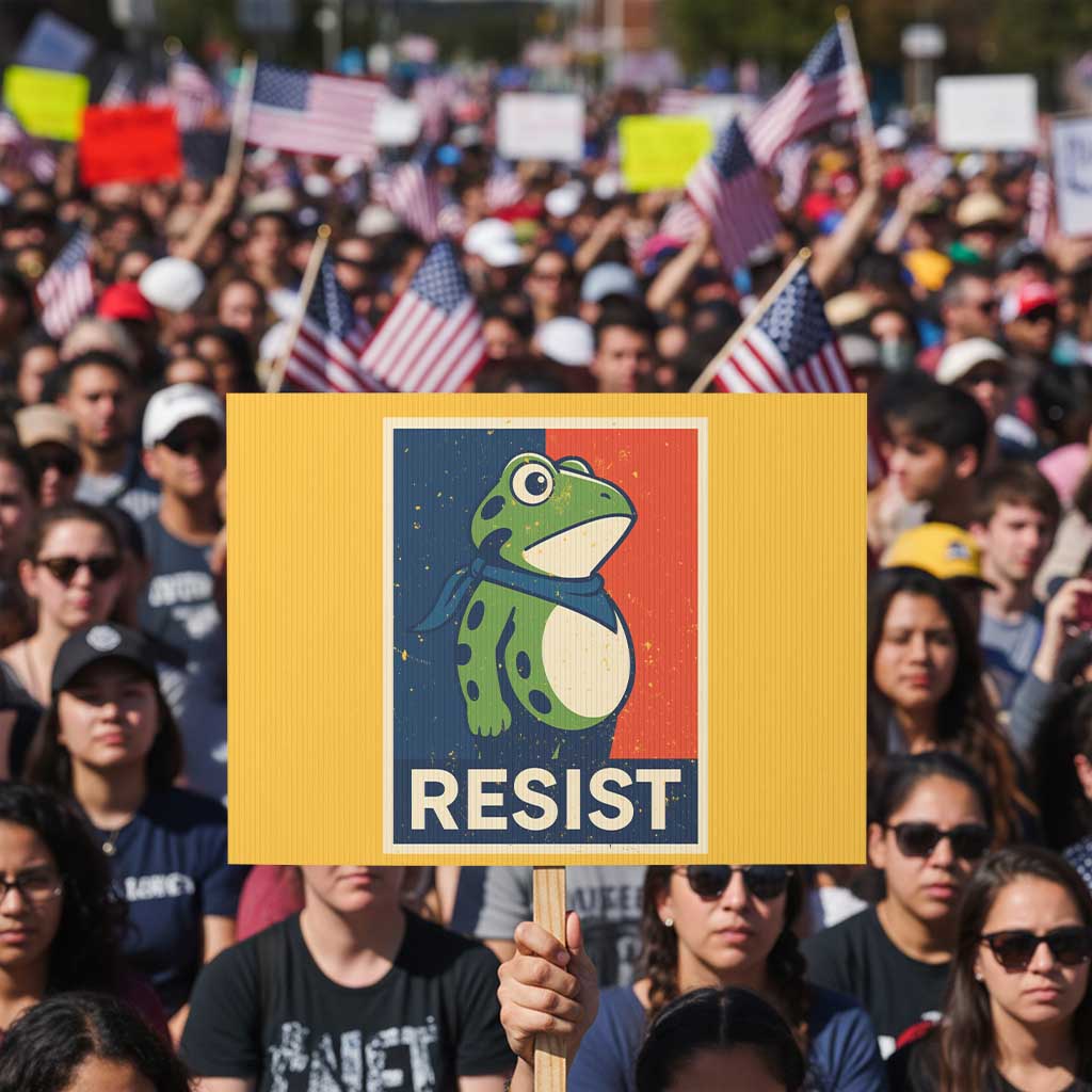 Portland 2025 Protest Protest Sign Frog Resist Against Pepper Spray - Wonder Print Shop
