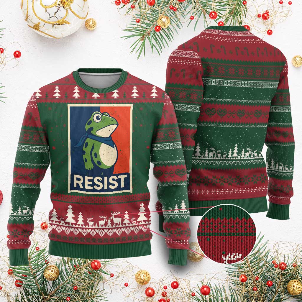 Portland 2025 Protest Ugly Christmas Sweater Frog Resist Against Pepper Spray - Wonder Print Shop