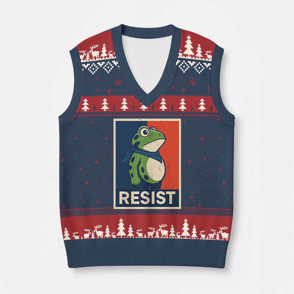 Portland 2025 Protest V-Neck Knit Sweater Vest Frog Resist Against Pepper Spray - Wonder Print Shop