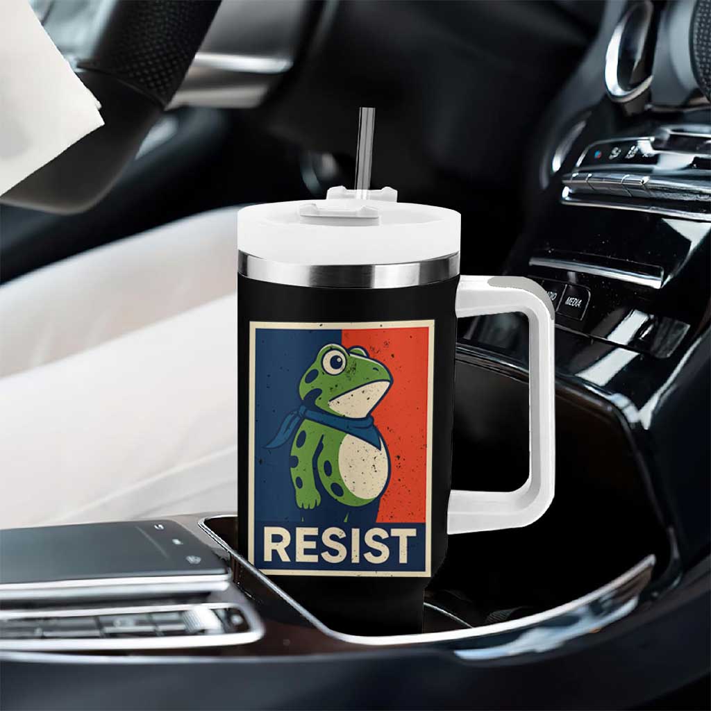 Portland 2025 Protest Tumbler With Handle Frog Resist Against Pepper Spray - Wonder Print Shop