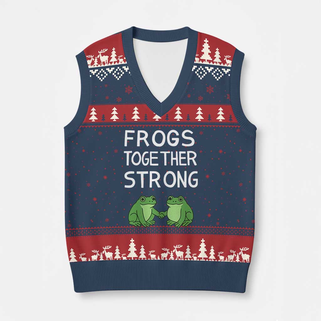 Frogs Together Strong V-Neck Knit Sweater Vest Free Portland Oregon Unity Meme - Wonder Print Shop