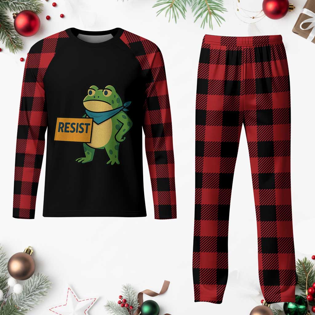 Retro Frog Resist Plaid Pajama Set Free Portland Oregon Funny Cartoon Graphic - Wonder Print Shop