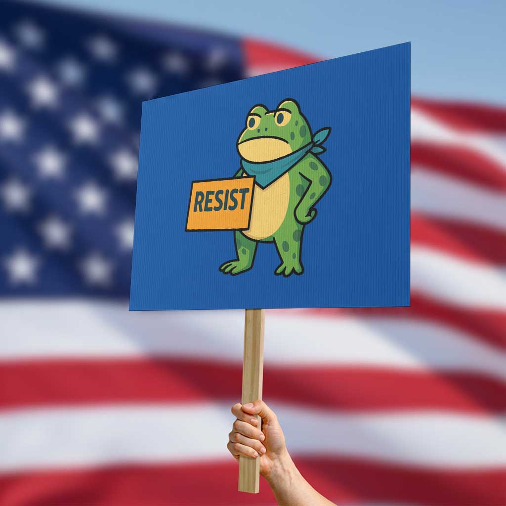 Retro Frog Resist Protest Sign Free Portland Oregon Funny Cartoon Graphic - Wonder Print Shop