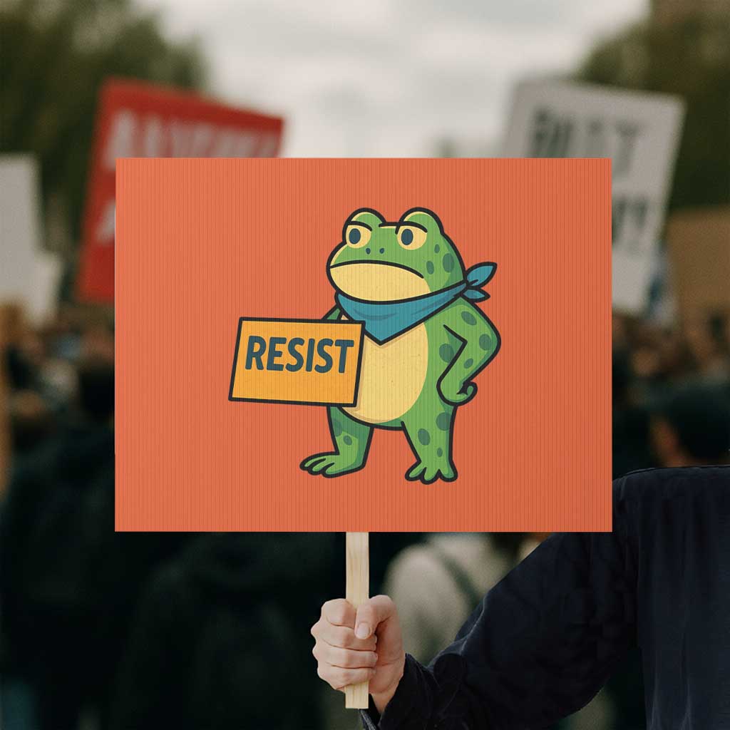 Retro Frog Resist Protest Sign Free Portland Oregon Funny Cartoon Graphic - Wonder Print Shop