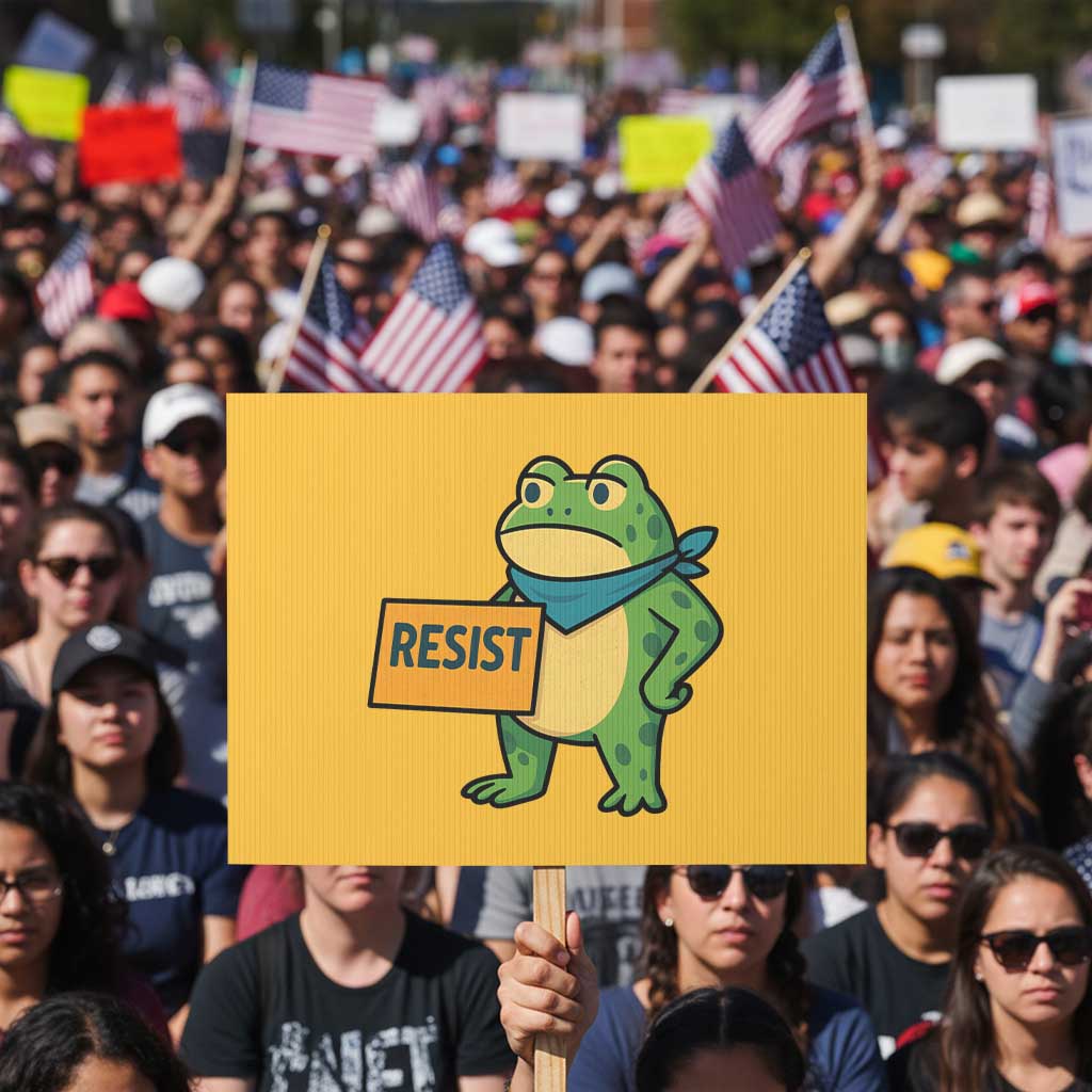 Retro Frog Resist Protest Sign Free Portland Oregon Funny Cartoon Graphic - Wonder Print Shop