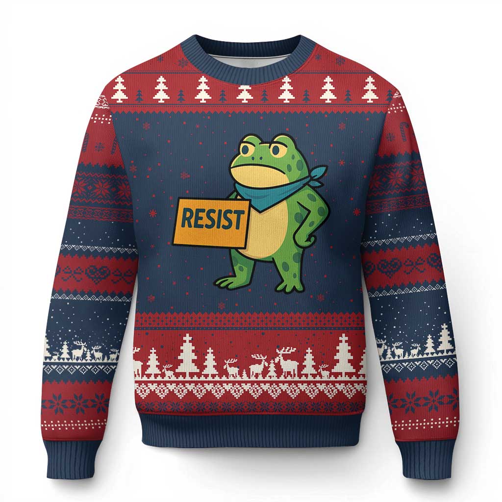 Retro Frog Resist Ugly Christmas Sweater Free Portland Oregon Funny Cartoon Graphic - Wonder Print Shop