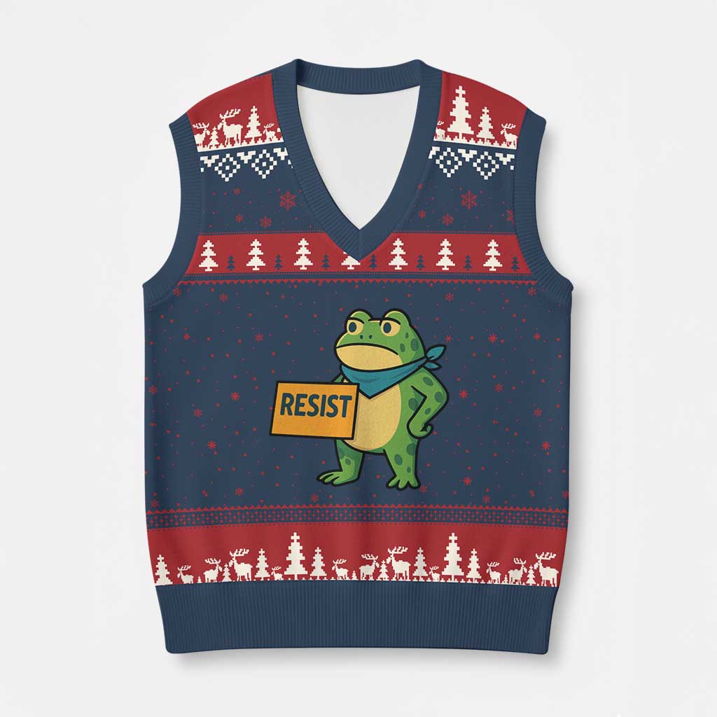 Retro Frog Resist V-Neck Knit Sweater Vest Free Portland Oregon Funny Cartoon Graphic - Wonder Print Shop