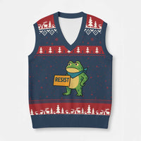 Retro Frog Resist V-Neck Knit Sweater Vest Free Portland Oregon Funny Cartoon Graphic - Wonder Print Shop