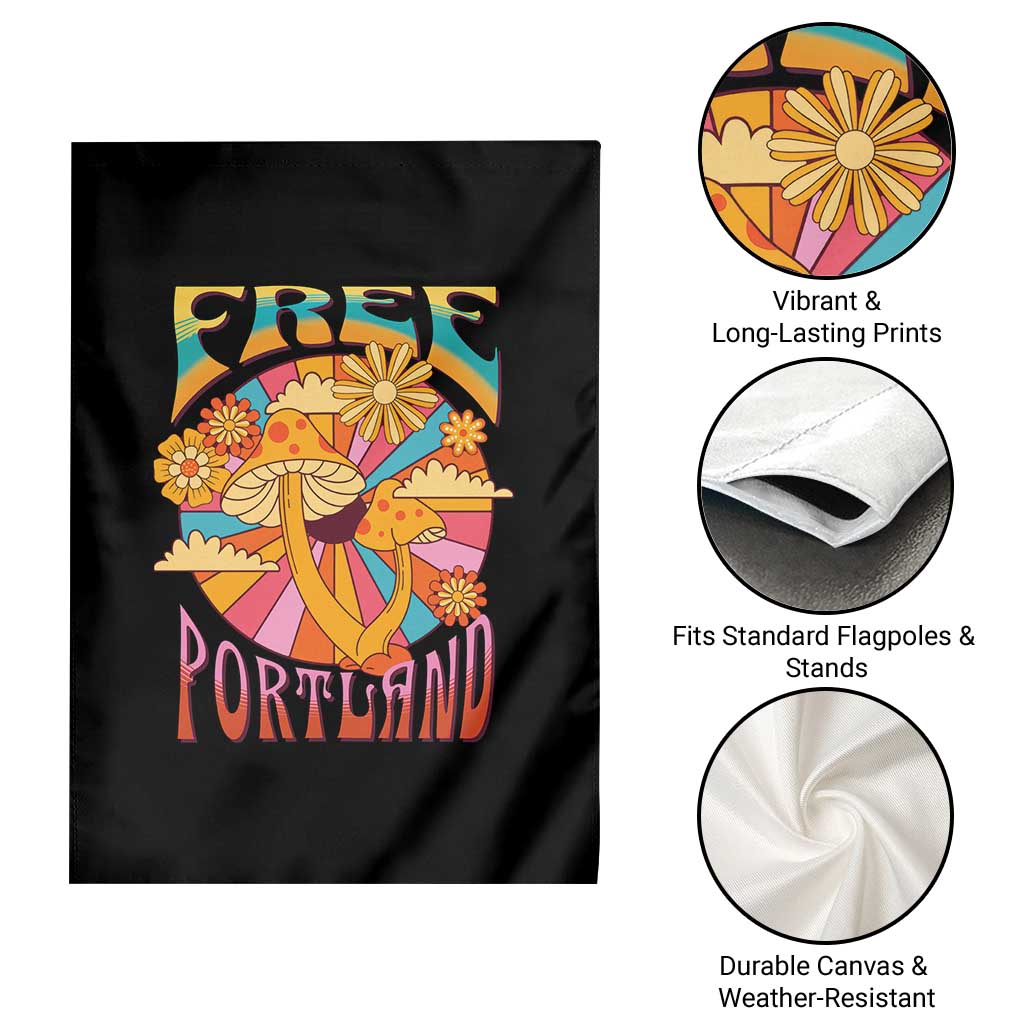 Retro Free Portland Patriotic Garden Flag Oregon Freedom Trippy 70s Mushroom Graphic - Wonder Print Shop
