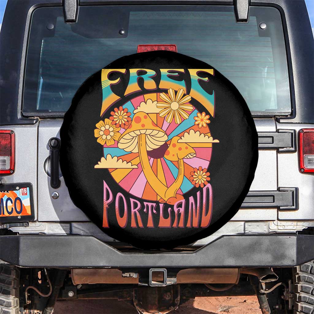 Retro Free Portland Patriotic Spare Tire Cover Oregon Freedom Trippy 70s Mushroom Graphic - Wonder Print Shop