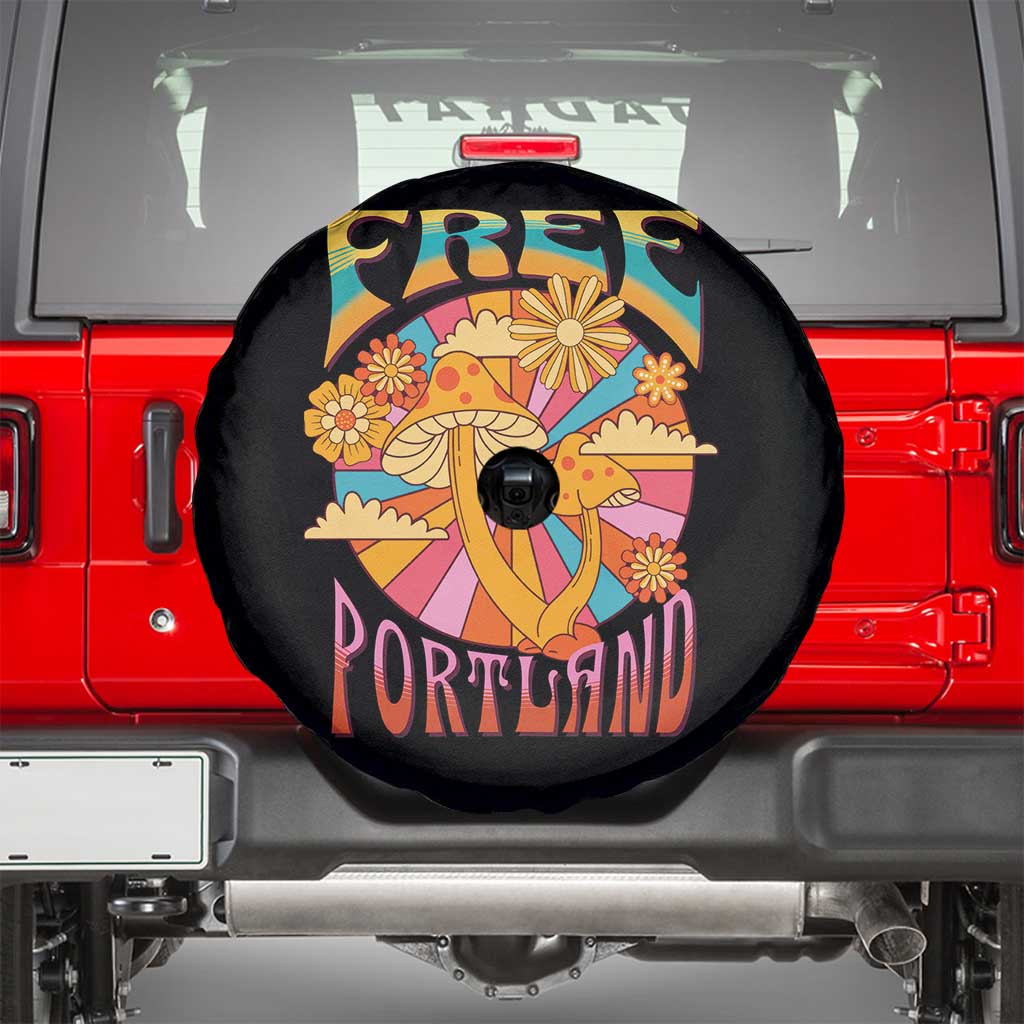 Retro Free Portland Patriotic Spare Tire Cover Oregon Freedom Trippy 70s Mushroom Graphic - Wonder Print Shop
