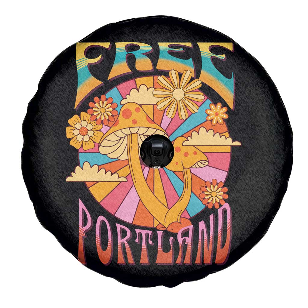 Retro Free Portland Patriotic Spare Tire Cover Oregon Freedom Trippy 70s Mushroom Graphic - Wonder Print Shop