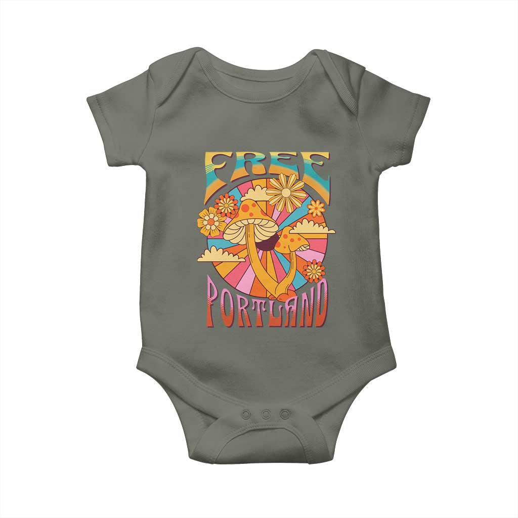 Retro Free Portland Patriotic Baby Onesie Oregon Freedom Trippy 70s Mushroom Graphic - Wonder Print Shop