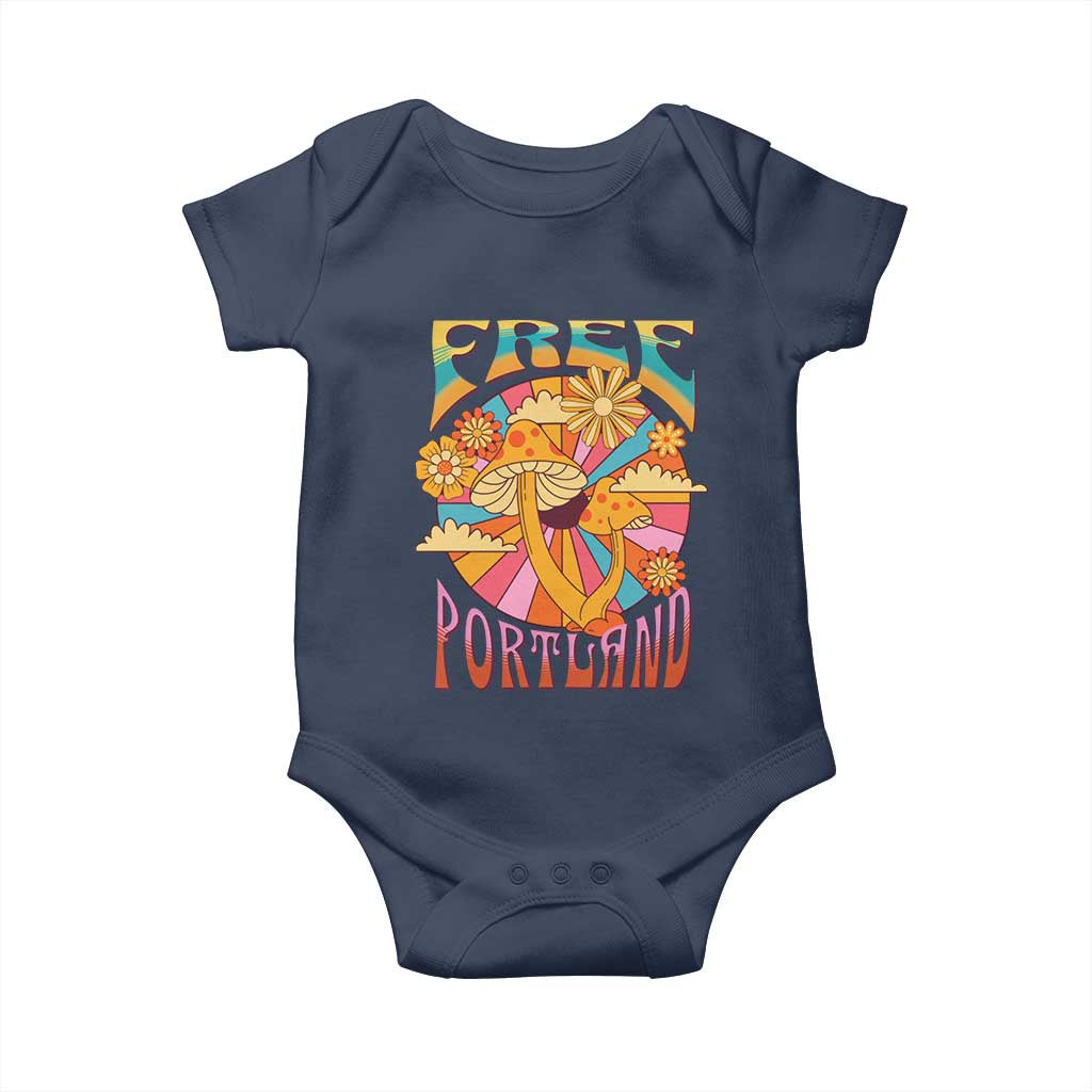 Retro Free Portland Patriotic Baby Onesie Oregon Freedom Trippy 70s Mushroom Graphic - Wonder Print Shop