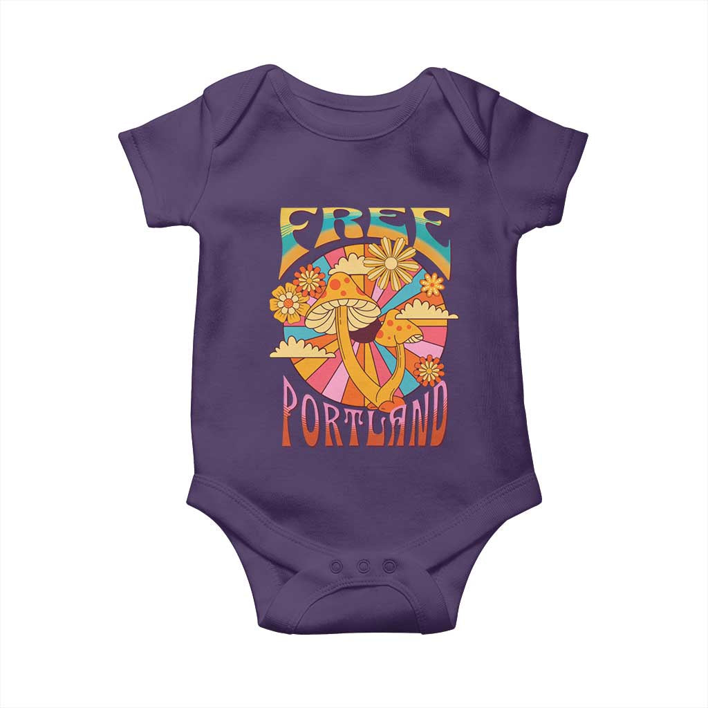 Retro Free Portland Patriotic Baby Onesie Oregon Freedom Trippy 70s Mushroom Graphic - Wonder Print Shop